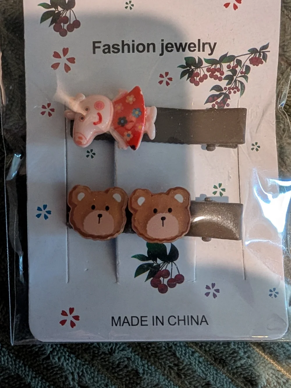 Cute Bear & Pig Hair Clips - Brown and Pink